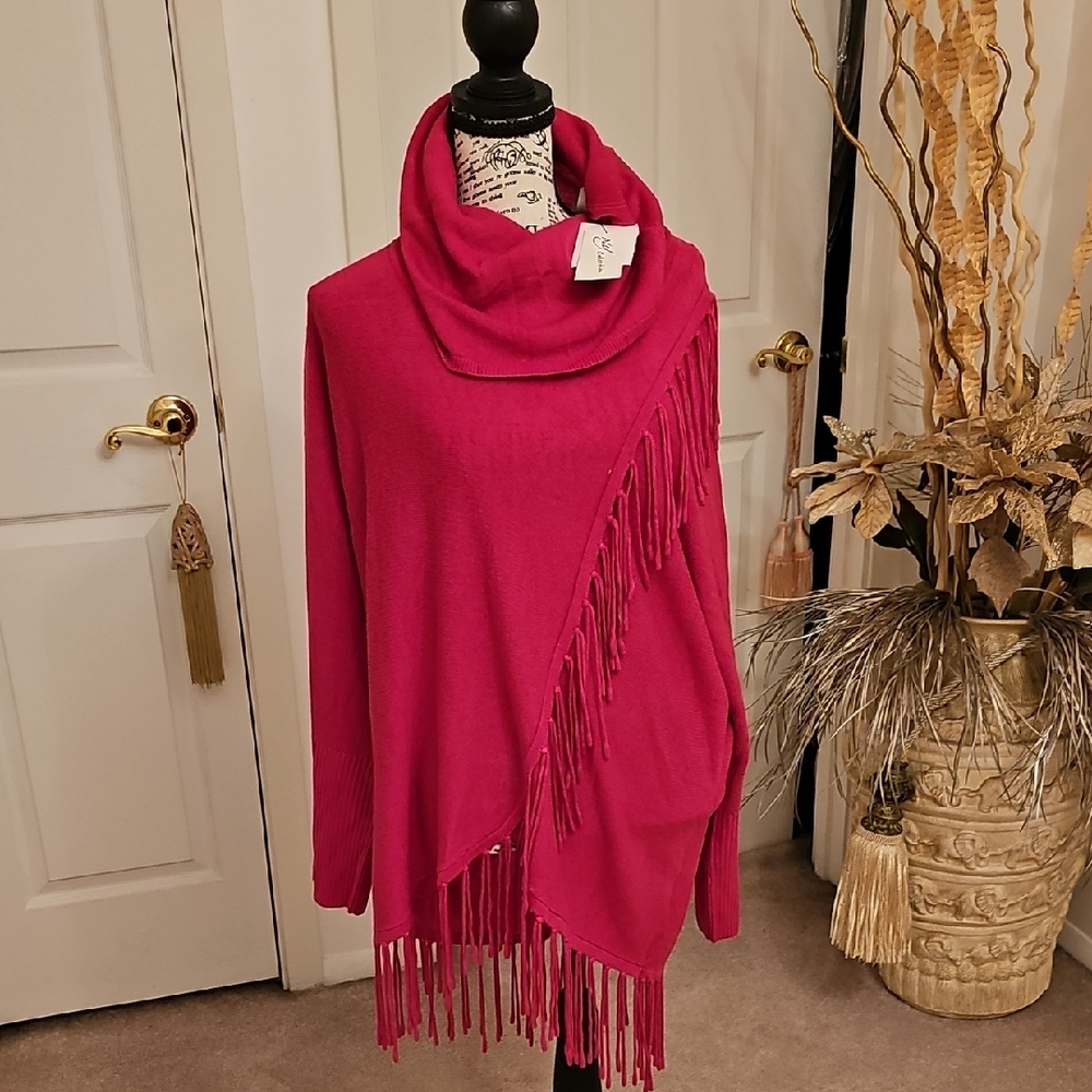 NY Collection Cowl Neck Sweater - Bold Pink